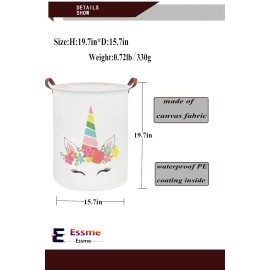 ESSME Unicorn Hamper,Unicorn Laundry Basket Collapsible Canvas Waterproof Girls Hamper for Girls Unicorn Room Decor, Nursery Hamper,Gift Baskets,Toy Box,Bedroom,(unicorn decor)