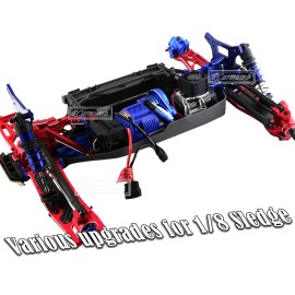 Rcarmumb Suspension Arms Upgrades Part for 1/8 Sledge 4WD 95076-4, 4pcs Aluminum Front Rear Swing Arm Hops Up w/Carbon Fibre Dust-Proof Protection Plate,Black