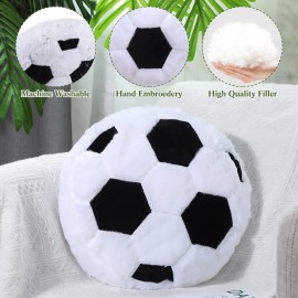 Jetec 2 Pcs Soccer Pillow Fluffy Soft Throw Cute Soccer Shaped Sports Decoration Round Plush Sport Theme Cushion Stuffed Pillow for Bedroom Decoration