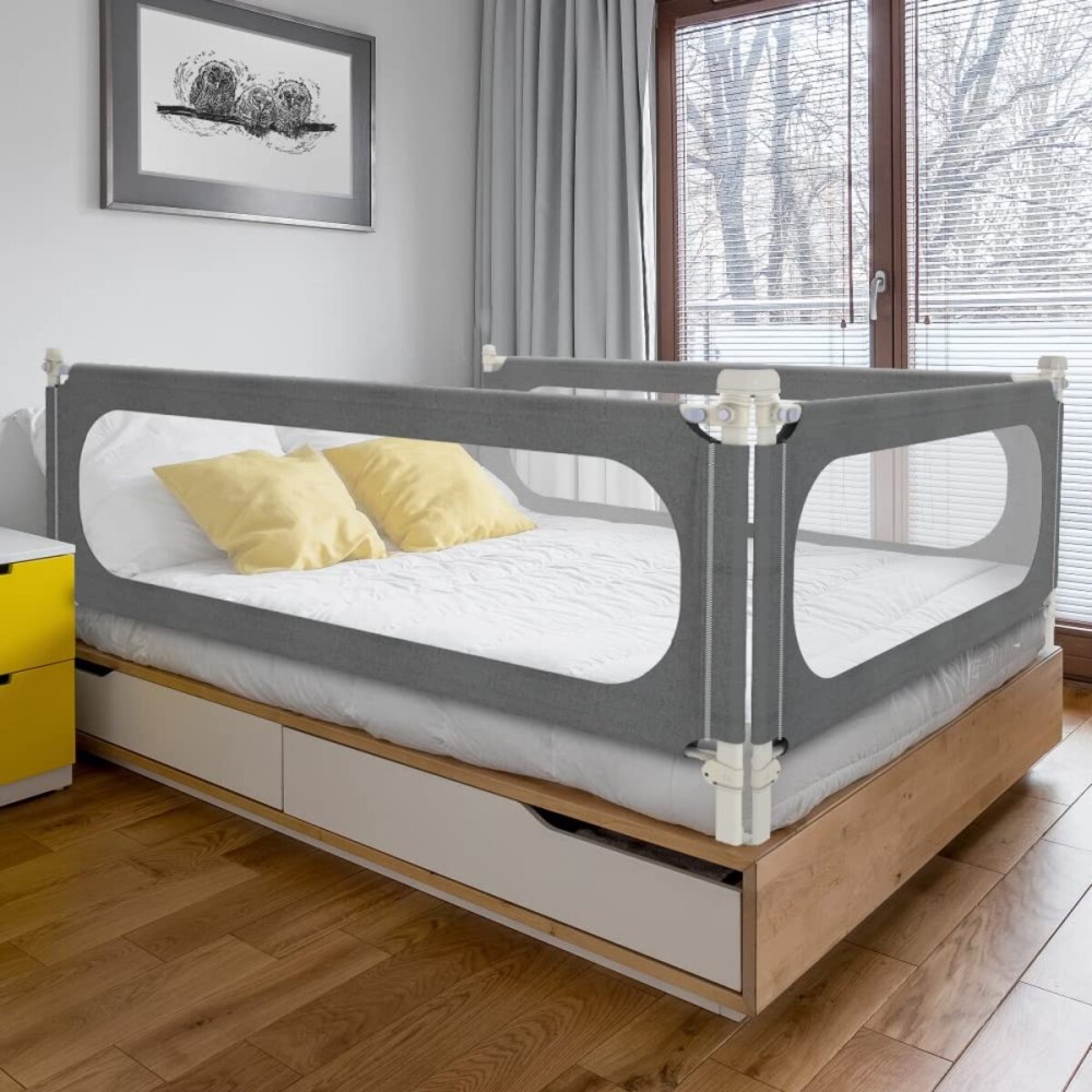 MagicFox Bed Rails for Toddlers, Extra Tall 32 Levels of Height Adjustment Specially Designed for Twin, Full, Queen, King Size - 2024 Safety Bed Guard Rails for Kids (Grey, 1 Side:74.8(L) 27(H))