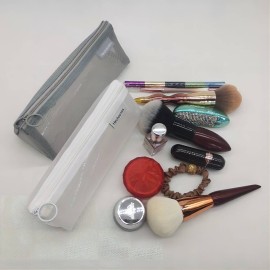 Gidary Mesh Cosmetic Bag Portable Clear Makeup Bags Mesh Zipper Pouch for Home Office Travel Accessories Organizer (2PCS White & Grey)