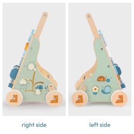 PairPear Wooden Baby Walker, Baby Push Walker, Montessori Walker Toy with Activity Center for Girls Boys, Adjustable Speed Baby Walker for Kids Development