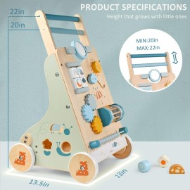 PairPear Wooden Baby Walker, Baby Push Walker, Montessori Walker Toy with Activity Center for Girls Boys, Adjustable Speed Baby Walker for Kids Development