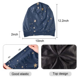 ElliTarr Satin Bonnet Lined Sleep Cap Hair Wrap Cover Slouchy Beanie for Curly Hair Protection for Gifts for Men Women Dark Blue Stars ElliTarr Satin Bonnet Lined Sleep Cap Hair Wrap Cover Slouchy Beanie for Curly Hair Protection for Gifts for Men Women Dark Blue Stars