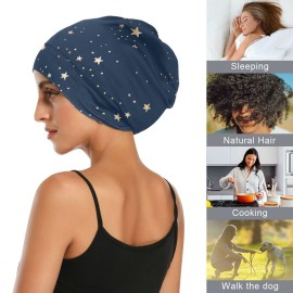 ElliTarr Satin Bonnet Lined Sleep Cap Hair Wrap Cover Slouchy Beanie for Curly Hair Protection for Gifts for Men Women Dark Blue Stars ElliTarr Satin Bonnet Lined Sleep Cap Hair Wrap Cover Slouchy Beanie for Curly Hair Protection for Gifts for Men Women Dark Blue Stars