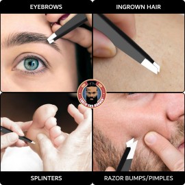 Tweezers Set, Professional Stainless Steel Tweezers, Better Precision Eyebrow Tweezers, Great Precision for Facial Hair, Ingrown Hair, Splinters and Blackheads. Black Color