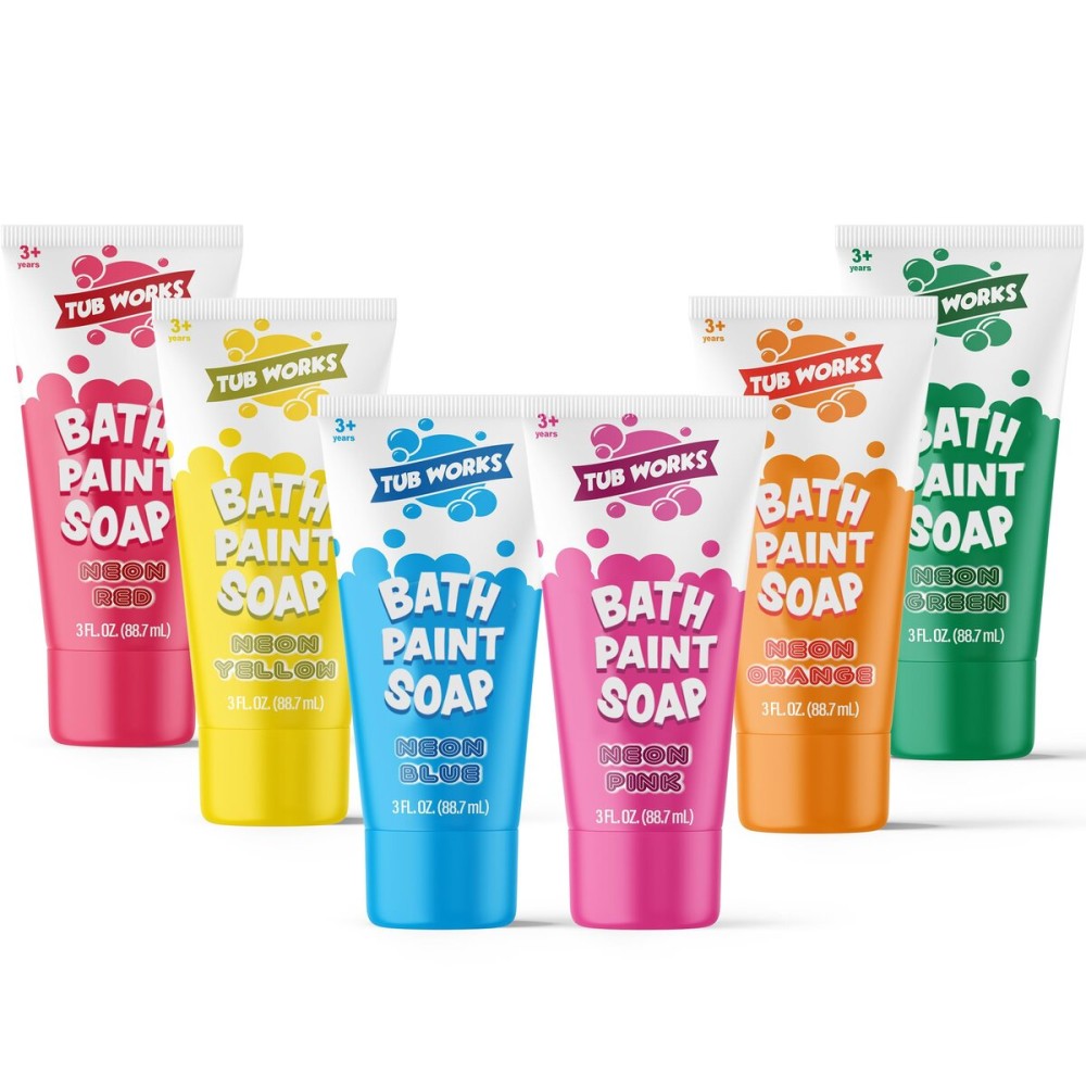Tub Works Bath Paint Soap Bath Toy, Neon 6 Pack | Non-Toxic | Washable Bathtub Paint for Finger Painting on Tub Walls | Ideal Toddler Bath Toys for Creative Play | Easy to Clean, Fun Paint Soap