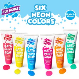 Tub Works Bath Paint Soap Bath Toy, Neon 6 Pack | Non-Toxic | Washable Bathtub Paint for Finger Painting on Tub Walls | Ideal Toddler Bath Toys for Creative Play | Easy to Clean, Fun Paint Soap