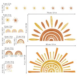 wondever Boho Sun Wall Stickers Large Rainbow and Clouds Peel and Stick Wall Art Decals for Baby Nursery Kids Bedroom Living Room