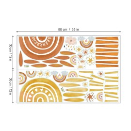 wondever Boho Sun Wall Stickers Large Rainbow and Clouds Peel and Stick Wall Art Decals for Baby Nursery Kids Bedroom Living Room