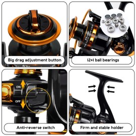Summer and Centron Spinning Fishing Reels, Perfect for Ultralight Ice Fishing with 12 +1 BB Light Weight, Ultra Smooth Powerful, 5.2:1 High-Speed, Size 1000 Fishing Reel by QINGLER