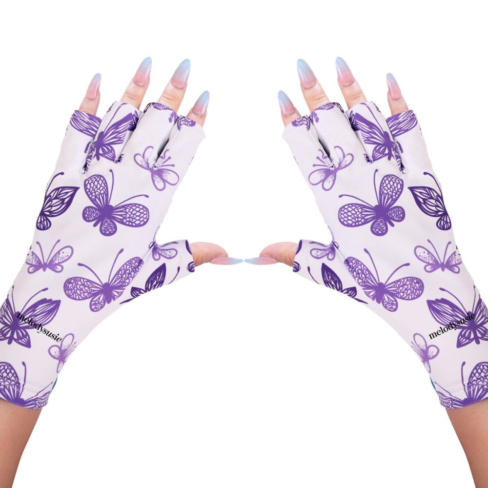 MelodySusie UV Gloves Purple Butterfly, Professional Protection Gloves for Gel Nail Lamp, Purple Butterfly UV Shield Gloves, Nail Art Skin Care Fingerless Glove Protect Hands, Home Outdoor Use