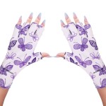 MelodySusie UV Gloves Purple Butterfly, Professional Protection Gloves for Gel Nail Lamp, Purple Butterfly UV Shield Gloves, Nail Art Skin Care Fingerless Glove Protect Hands, Home Outdoor Use