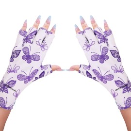 MelodySusie UV Gloves Purple Butterfly, Professional Protection Gloves for Gel Nail Lamp, Purple Butterfly UV Shield Gloves, Nail Art Skin Care Fingerless Glove Protect Hands, Home Outdoor Use