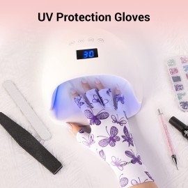 MelodySusie UV Gloves Purple Butterfly, Professional Protection Gloves for Gel Nail Lamp, Purple Butterfly UV Shield Gloves, Nail Art Skin Care Fingerless Glove Protect Hands, Home Outdoor Use