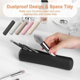 Veibeau Makeup Brush Silicone Travel Holder Bag,Soft Protable Cosmetic Makeup Tools Organizer for Travel (Pink)