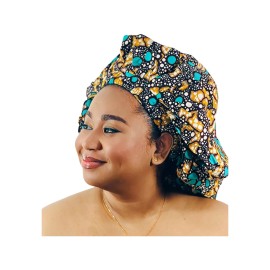 TREJAZ Satin Bonnet Silk Ankara Bonnet - Satin Bonnet for Women - Perfect for Curly Hair - Hair Bonnet for Black Women - Luxurious Sleeping Bonnet - Ideal for Braids and Natural Styles XL, Teal
