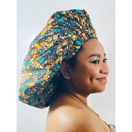 TREJAZ Satin Bonnet Silk Ankara Bonnet - Satin Bonnet for Women - Perfect for Curly Hair - Hair Bonnet for Black Women - Luxurious Sleeping Bonnet - Ideal for Braids and Natural Styles XL, Teal