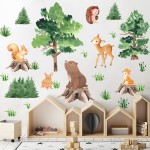 KOKOLAP Watercolor Tree Animal Wall Stickers,Forest Animal Wall Decal Baby Room Decor,Nursery Wall Decor Woodland Animal Wall Sticker,Fox Jungle Animals Wall Decal for Kids Room Bedroom Playroom Decor
