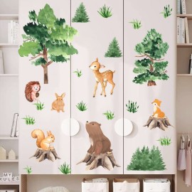 KOKOLAP Watercolor Tree Animal Wall Stickers,Forest Animal Wall Decal Baby Room Decor,Nursery Wall Decor Woodland Animal Wall Sticker,Fox Jungle Animals Wall Decal for Kids Room Bedroom Playroom Decor