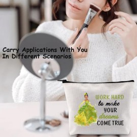 TSOTMO Tiana Gift Princess Gifts Cartoon Movie Merchandise Gift For Movie Fans Movie Quotes Inspirational Makeup Bag For Women Girls (WORK HARD)