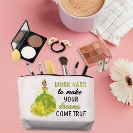 TSOTMO Tiana Gift Princess Gifts Cartoon Movie Merchandise Gift For Movie Fans Movie Quotes Inspirational Makeup Bag For Women Girls (WORK HARD)