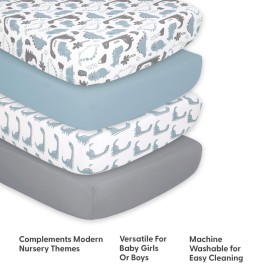 The Peanutshell 4-Pack Fitted Crib Sheet Set - Super Soft & Breathable Baby Boy Crib Sheets, Nursery Decor, Fit for Standard Mattress Cover- Dinosaur
