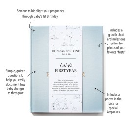 Baby First Year Book - Heirloom Keepsake Baby Memory Book to Record Important Milestones, Photos & More - Pregnancy Books (Sky Blue,112 Pages)
