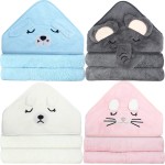 Eccliy 4 Pack Baby Bath Towel Cute Animal Face Coral Fleece Baby Bath Towels Poncho Cape for Boy and Girl (Kitten, Puppy, Bear, Elephant)