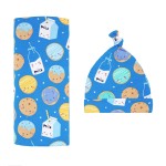 Little Sleepies Swaddle & Hat Set, Baby Swaddles Newborns, Soft Viscose from Bamboo Swaddle Blanket Wrap (Blue Cookies & Milk)