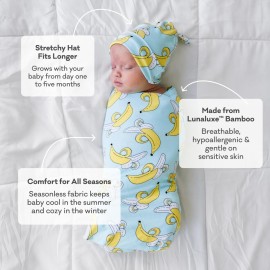 Little Sleepies Swaddle & Hat Set, Baby Swaddles Newborns, Soft Viscose from Bamboo Swaddle Blanket Wrap (Blue Cookies & Milk)