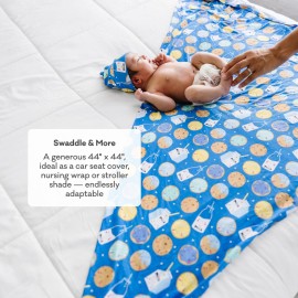Little Sleepies Swaddle & Hat Set, Baby Swaddles Newborns, Soft Viscose from Bamboo Swaddle Blanket Wrap (Blue Cookies & Milk)