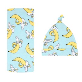 Little Sleepies Swaddle & Hat Set, Baby Swaddles Newborns, Soft Viscose from Bamboo Swaddle Blanket Wrap (Bananas)