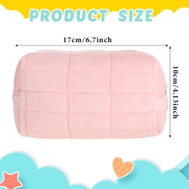 3 Pcs Plush Makeup Bag Checkered Cosmetic Bag Cosmetic Travel Bag Large Zipper Travel Toiletry Bag Portable Multi Functional Capacity Bag Cute Makeup Brushes Storage Bag for Women, Pink, Blue, White