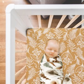 GRSSDER Soft Muslin Crib Sheet 2 Pack, 100% Cotton Crib Sheets for Boys and Girls, Fit Standard Crib Mattresses 52 x 28 Safe and Snug, Beige/Golden Autumn