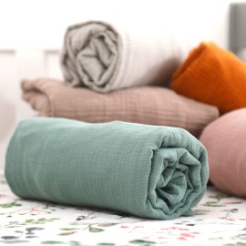 GRSSDER Soft Muslin Crib Sheet 2 Pack, 100% Cotton Crib Sheets for Boys and Girls, Fit Standard Crib Mattresses 52 x 28 Safe and Snug, Light Gray/Roman Green