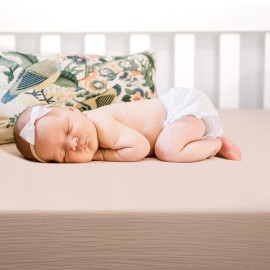 GRSSDER Soft Muslin Crib Sheet 2 Pack, 100% Cotton Crib Sheets for Boys and Girls, Fit Standard Crib Mattresses 52 x 28 Safe and Snug, Natural/Taupe