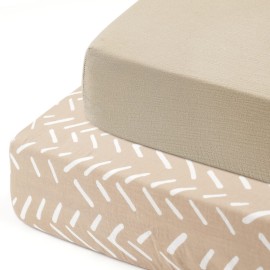 GRSSDER Soft Muslin Crib Sheet 2 Pack, 100% Cotton Crib Sheets for Boys and Girls, Fit Standard Crib Mattresses 52 x 28 Safe and Snug, Taupe/Stripe