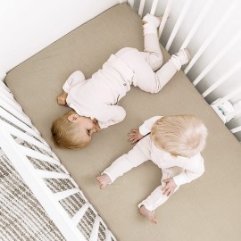 GRSSDER Soft Muslin Crib Sheet 2 Pack, 100% Cotton Crib Sheets for Boys and Girls, Fit Standard Crib Mattresses 52 x 28 Safe and Snug, Taupe/Stripe