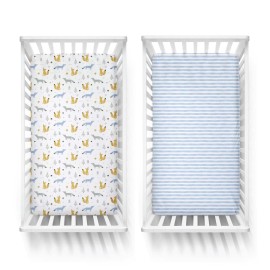 Featherhead 2-Pack Fitted Crib Sheets - 100% Cotton - 52 x 28 x 9 for Standard Crib and Toddler Mattress (Jersey Blue Foxes)