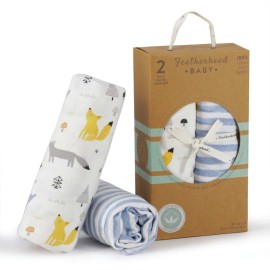 Featherhead 2-Pack Fitted Crib Sheets - 100% Cotton - 52 x 28 x 9 for Standard Crib and Toddler Mattress (Jersey Blue Foxes)