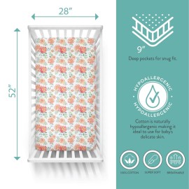 Featherhead 2-Pack Fitted Crib Sheets - 100% Cotton - 52 x 28 x 9 for Standard Crib and Toddler Mattress (Jersey Garden Floral)