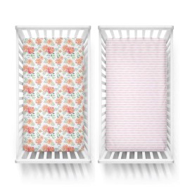 Featherhead 2-Pack Fitted Crib Sheets - 100% Cotton - 52 x 28 x 9 for Standard Crib and Toddler Mattress (Jersey Garden Floral)