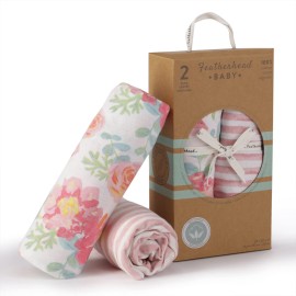 Featherhead 2-Pack Fitted Crib Sheets - 100% Cotton - 52 x 28 x 9 for Standard Crib and Toddler Mattress (Jersey Garden Floral)