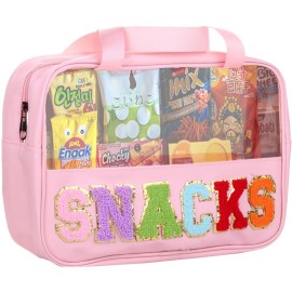 CRUOXIBB Chenille Letter Clear PVC And PU leather Large Travel Cosmetic Toiletry Storage Bag Waterproof Makeup Tote Bag Organizer Bag for Women(SNACKS-Pink) CRUOXIBB Chenille Letter Clear PVC And PU leather Large Travel Cosmetic Toiletry Storage Bag Waterproof Makeup Tote Bag Organizer Bag for Women(SNACKS-Pink)