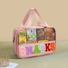 CRUOXIBB Chenille Letter Clear PVC And PU leather Large Travel Cosmetic Toiletry Storage Bag Waterproof Makeup Tote Bag Organizer Bag for Women(SNACKS-Pink) CRUOXIBB Chenille Letter Clear PVC And PU leather Large Travel Cosmetic Toiletry Storage Bag Waterproof Makeup Tote Bag Organizer Bag for Women(SNACKS-Pink)
