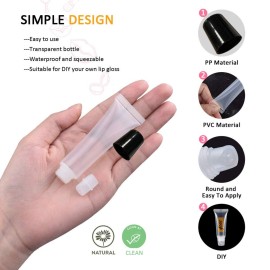 AMORIX 50PCS Lip Gloss Tubes 20ml Black Cap Lip Gloss Containers Empty Lip Balm Tubes Cosmetic Lipgloss Tubes + 2 x 20ml Syringes Tag Labels for DIY Lip Gloss Base Glitter