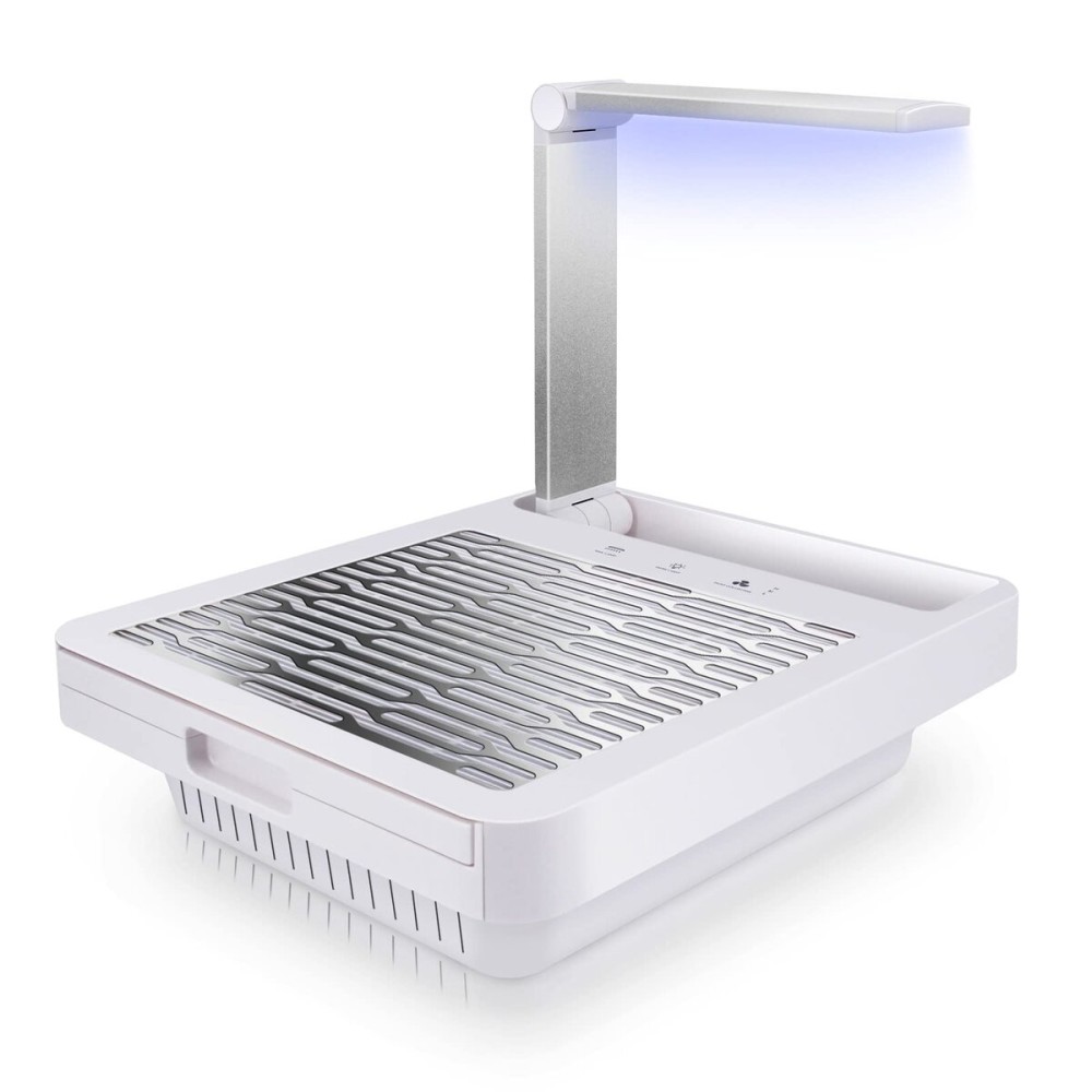 Nail Dust Collector with Lamp, Professional Nail Vacuum Dust Collector Suction Extractor Fan Manicure Machine for Acrylic Nail Gels Dip Removal, White