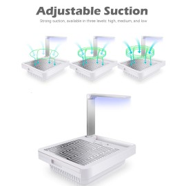 Nail Dust Collector with Lamp, Professional Nail Vacuum Dust Collector Suction Extractor Fan Manicure Machine for Acrylic Nail Gels Dip Removal, White