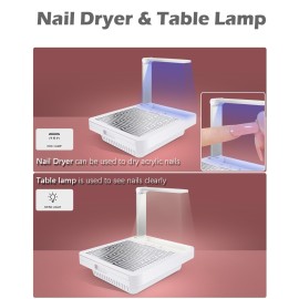 Nail Dust Collector with Lamp, Professional Nail Vacuum Dust Collector Suction Extractor Fan Manicure Machine for Acrylic Nail Gels Dip Removal, White